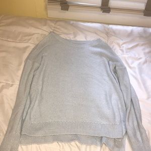 Light blue cut-out shoulder sweater